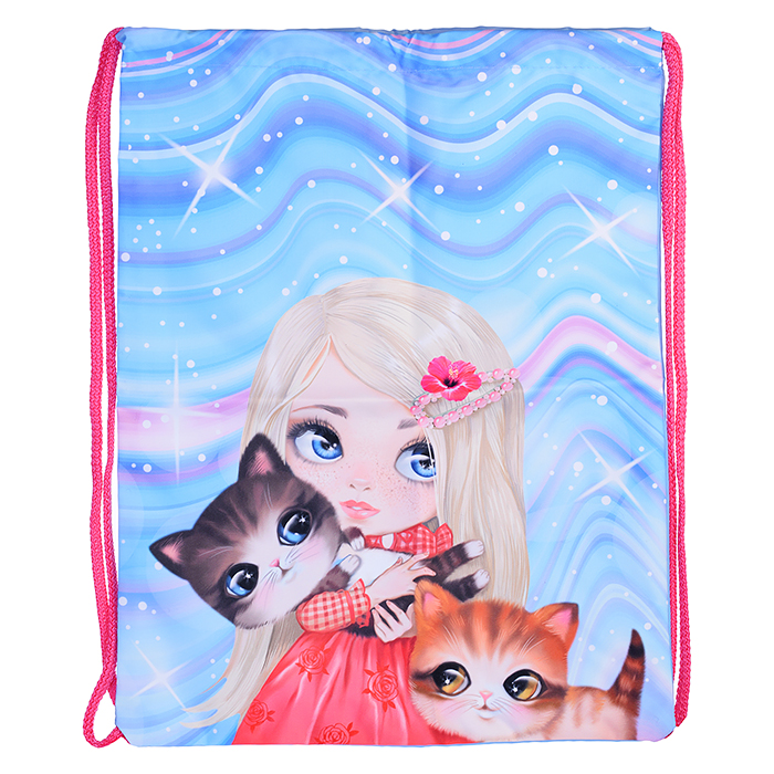 Мешок для обуви "Девочка и котята" 1 отделение, 330х420мм, петля для подвеса, полиэстер, 210 д