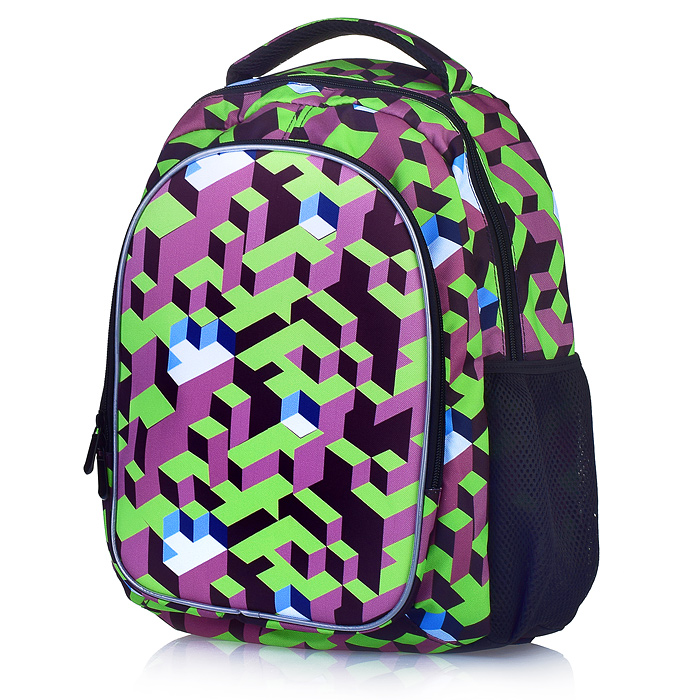 Рюкзак облегченный "Зеленая абстракция" с анатомической спинкой, 2 отделениями на молнии