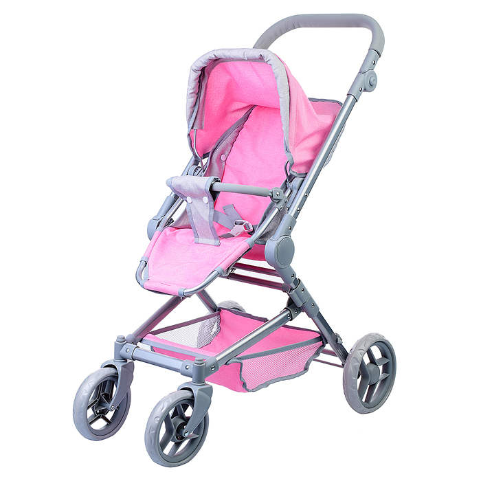 Коляска зима-лето 9636 для кукол, металл. с люлькой-переноской, со сменным коробом, с корзиной, цв