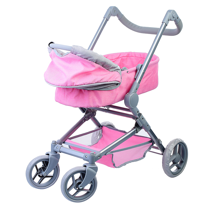 Коляска зима-лето 9636 для кукол, металл. с люлькой-переноской, со сменным коробом, с корзиной, цв