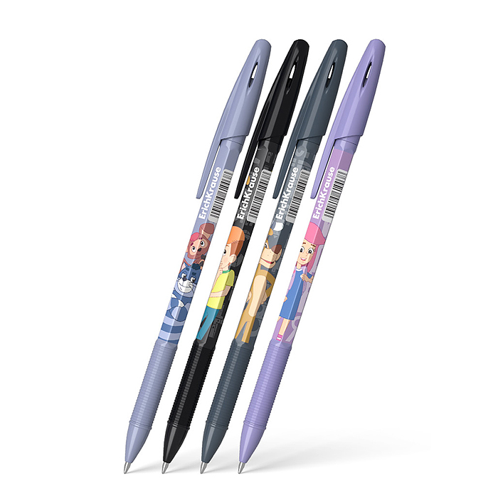 Набор из 4 ручек шариковых Stick&Grip Простоквашино 0.7, цвет чернил синий 