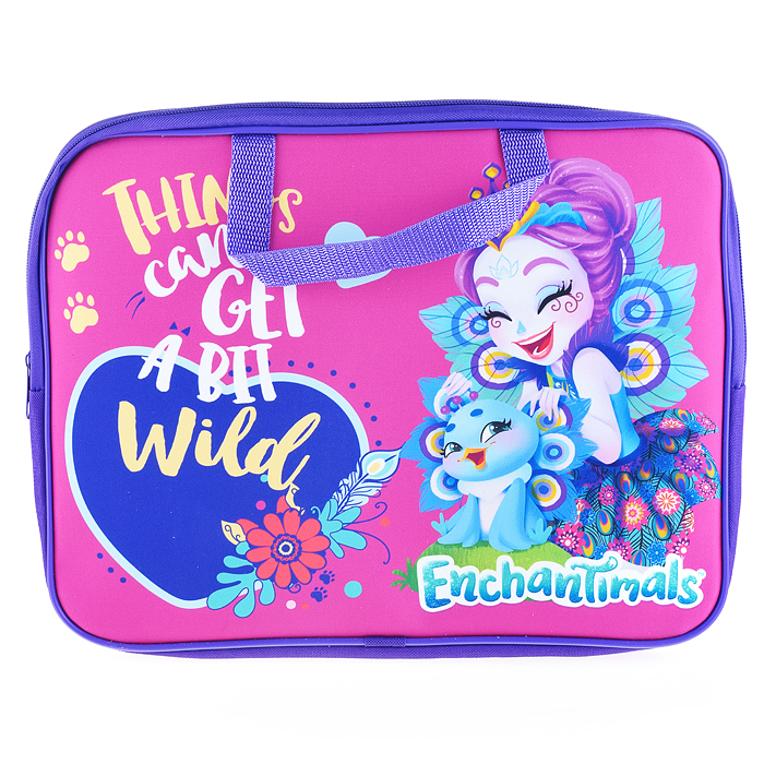 Папка-сумка "Enchantimals" с ручкой, А4, текстильная, увеличенная боковина 75мм 