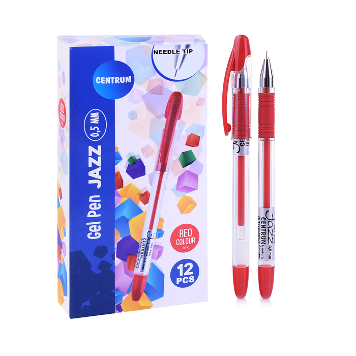 Ручка гелевая красная игольчатая "JAZZ" с металлическим наконечником, 0,5 мм.