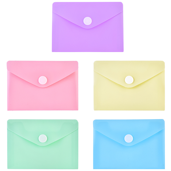 Папка-конверт на кнопке "Pastel" A7 (105x74 мм) 180 мкм, непрозрачная, 5 пастельных цветов 