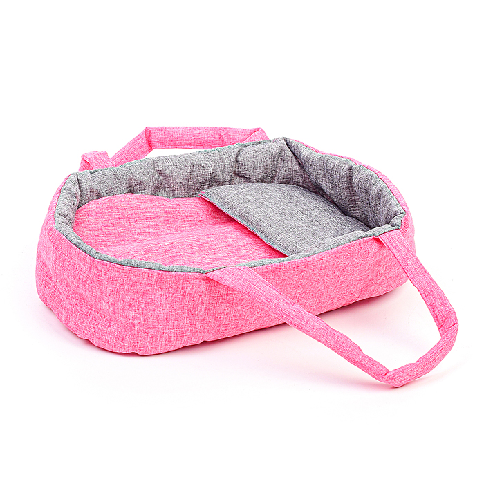 Коляска зима-лето 9346W для кукол, металл. с люлькой-переноской, с корзиной, цвет серо-розовый