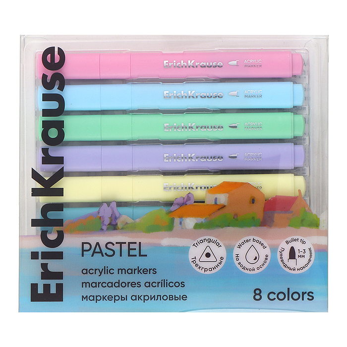 Маркеры акриловые c пулевидным наконечником 8 цветов (в ПЭТ-боксе  с е