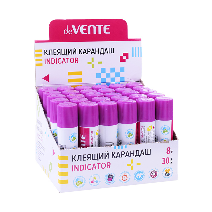 Клеящий карандаш PVA основа "Indicator" 08 г круглый фиолетовый (при высыхании - прозрачный