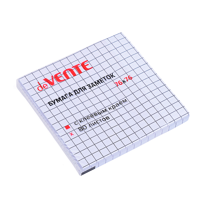 Клейкая бумага для заметок 76x76 мм, 80 листов, офсет 75 г/м², белая в клетку