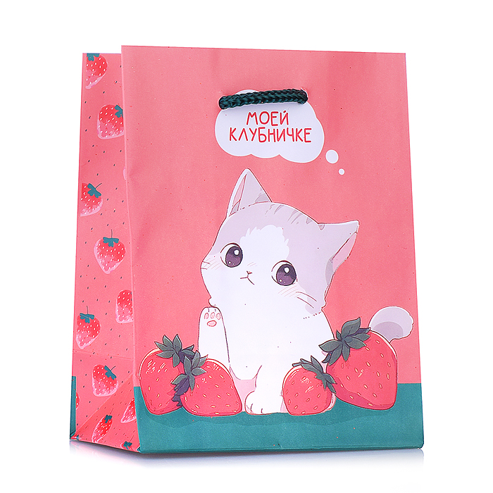 Пакет подарочный 11х14х6,5см "Strawberry" матовая ламинация 