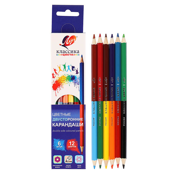 Карандаши цветные шестигранные 12цв. двусторонние"Классика" 