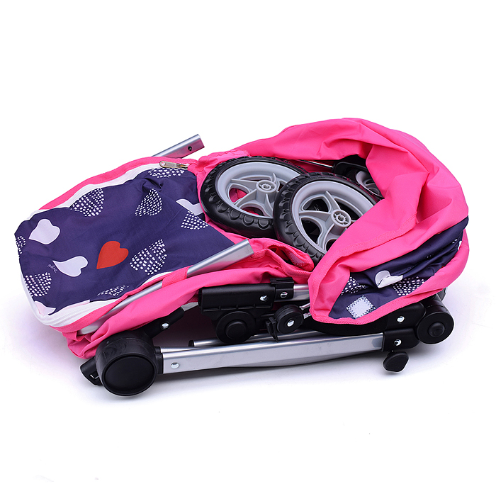 Коляска - трансформер для кукол 9651 металлическая, регулируемая ручка, с корзиной,цвет розово-серый