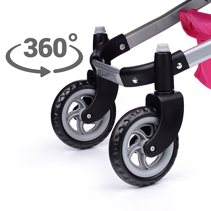 Коляска - трансформер для кукол 9651 металлическая, регулируемая ручка, с корзиной,цвет розово-серый