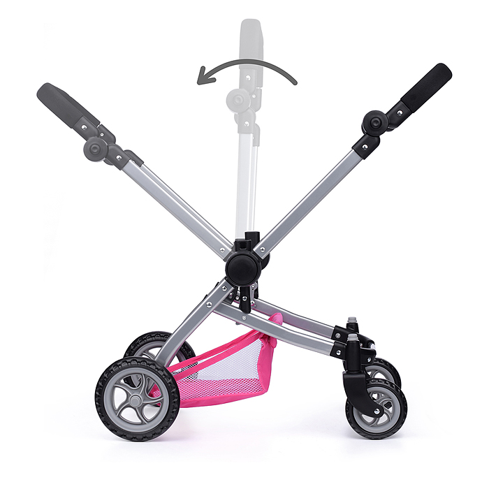 Коляска - трансформер для кукол 9651 металлическая, регулируемая ручка, с корзиной,цвет розово-серый