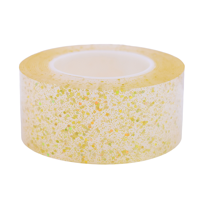 Клейкая лента двусторонняя, желтая с блестками, многоразовая, 3х30мм, толщина 0,7мм