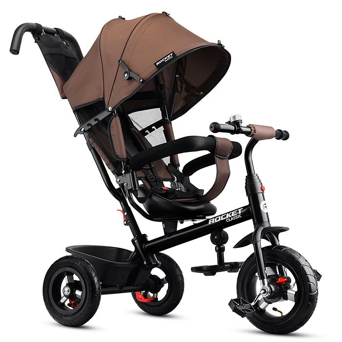 Велосипед трехколесный Rocket 137-BR, колеса надувные 12"/10", цвет коричневый