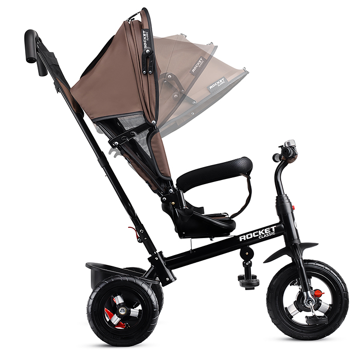 Велосипед трехколесный Rocket 137-BR, колеса надувные 12"/10", цвет коричневый