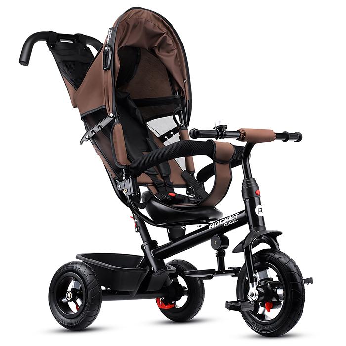 Велосипед трехколесный Rocket 137-BR, колеса надувные 12"/10", цвет коричневый