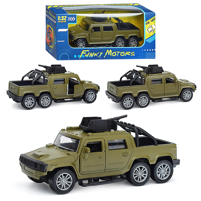 Хаки инерционная машинка Горный пикап die-cast,1:32, открывающиеся двери 