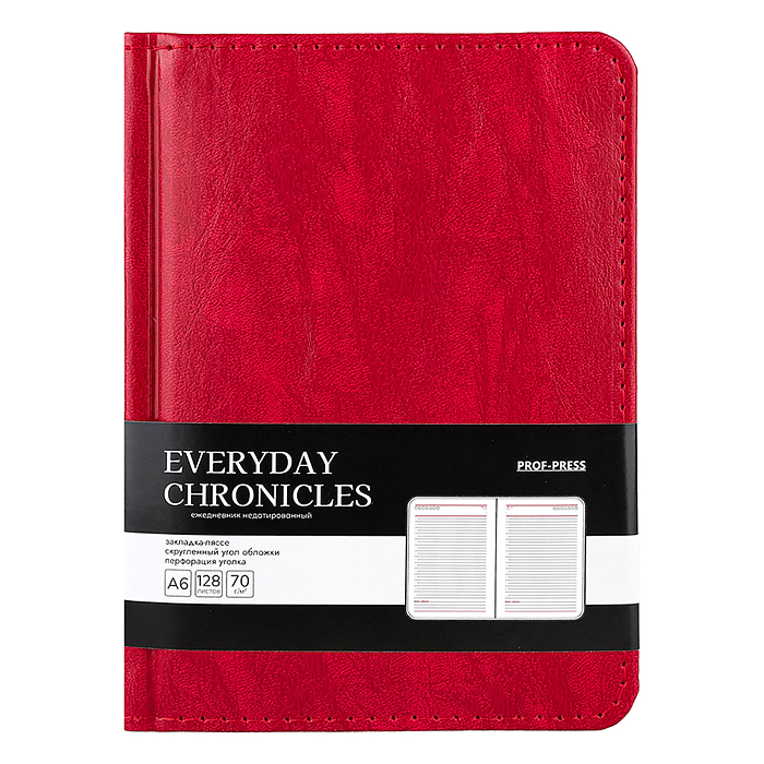 Ежедневник А6, 128л. недатир. "EVERYDAY CHRONICLES - RED" кожзам (красный)