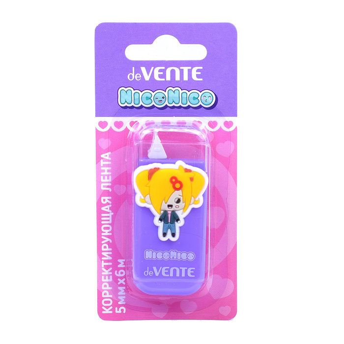 Корректирующая лента "NicoNico" 5 ммx06 м, сиреневый непрозрачный корпус, фронтальный ап