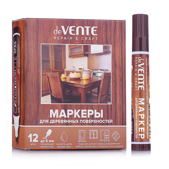 Маркер для деревянных поверхностей "Repair" круглый корпус, скошенный наконечник, ширина ли