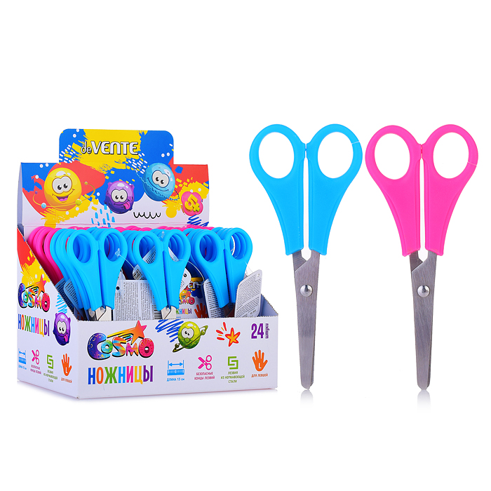 Ножницы детские для левшей "Cosmo Left" 13,3 см, пластиковые кольца, в картонном дисплее, 3