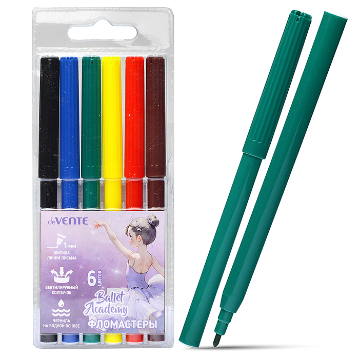 Фломастеры 06цв. "Ballet Academy" с вентилируемым колпачком, в пластиковом блистере