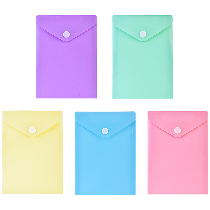 Папка-конверт на кнопке "Pastel" A6- (115x157 мм) 180 мкм, непрозрачная, 5 пастельных цвето