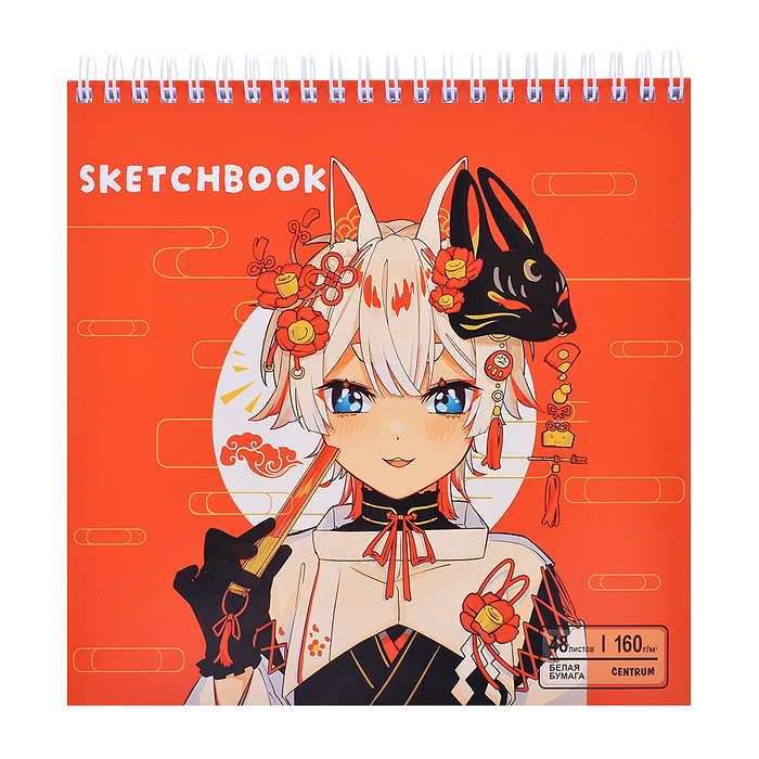 Скетчбук 48л. "Девочка в красном. Аниме" жесткая подложка на гребне, блок 160 г/м2 без печ