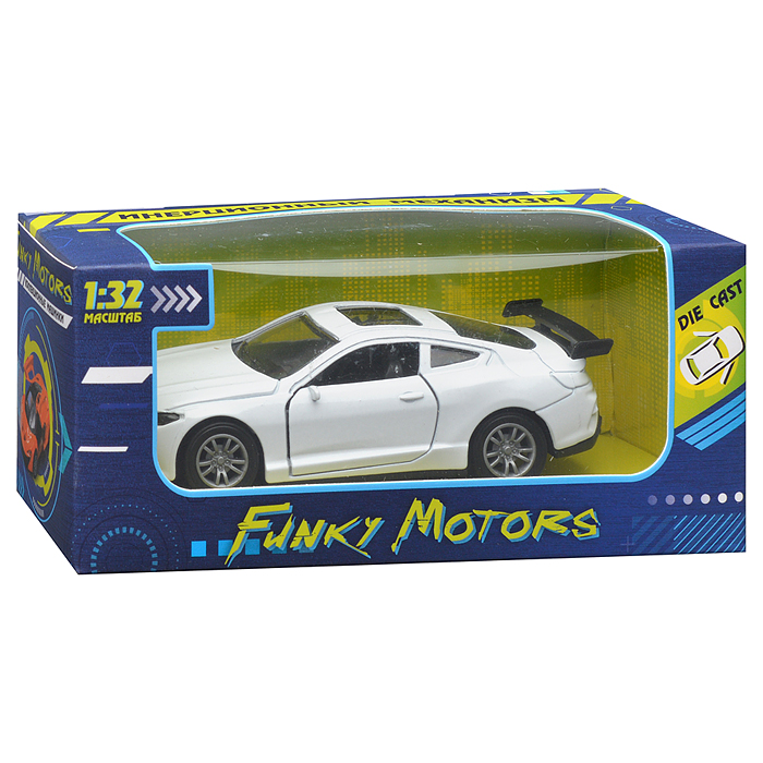 Фото к товару Белая инерционная машинка со спойлером die-cast,1:32, открывающиеся двери Белая инерционная машинка со спойлером die-cast,1:32, открывающиеся двери