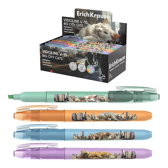 Текстмаркер Visioline V-15 Big City Cats, цвет чернил ассорти 