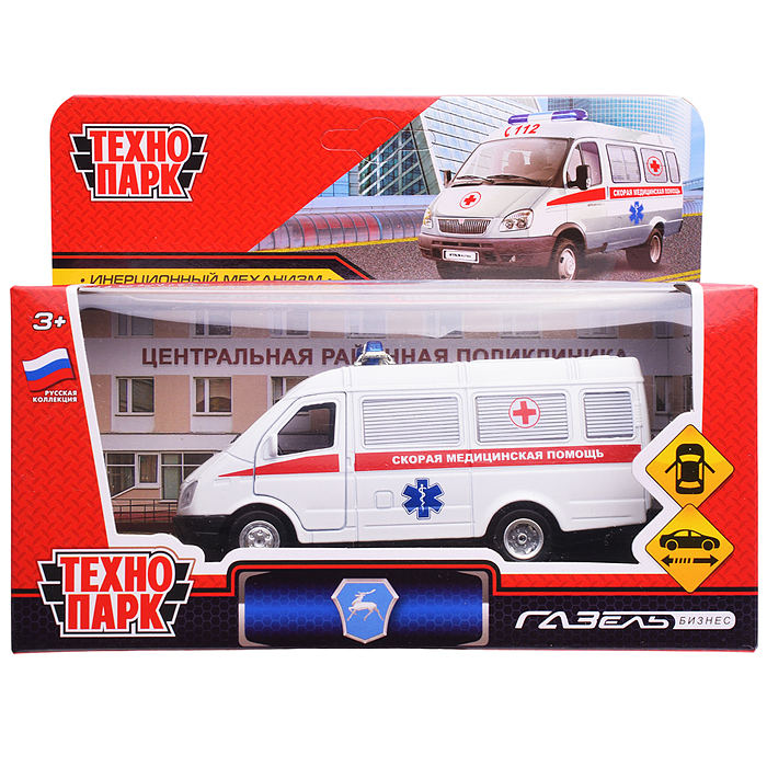 Фото к товару Машина металл ГАЗ -3221 "Газель" Скорая 12,2 см, (двери) инерц, в коробке Машина металл ГАЗ -3221 "Газель" Скорая 12,2 см, (двери) инерц, в коробке