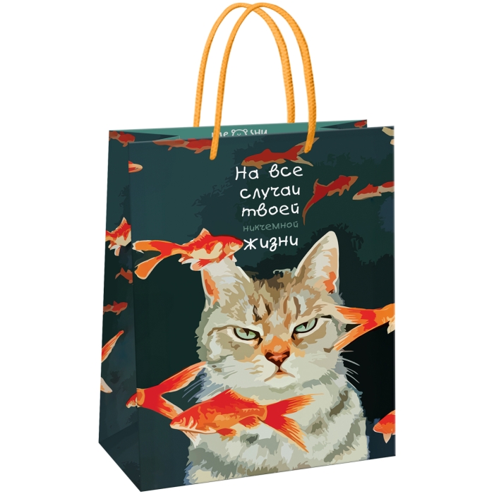Пакет подарочный 11х14х6,5см "Moody cat" глянцевая ламинация 