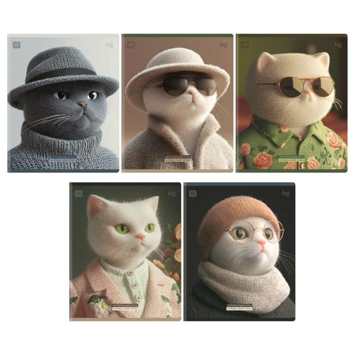 Тетрадь 48л., клетка "Модные коты" выб. лак 