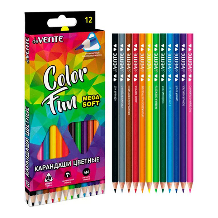 Карандаши цветные "Triolino Ultra 4М. Color Fun" 12 цветов, 4М, диаметр грифеля 3 мм, трехгранные