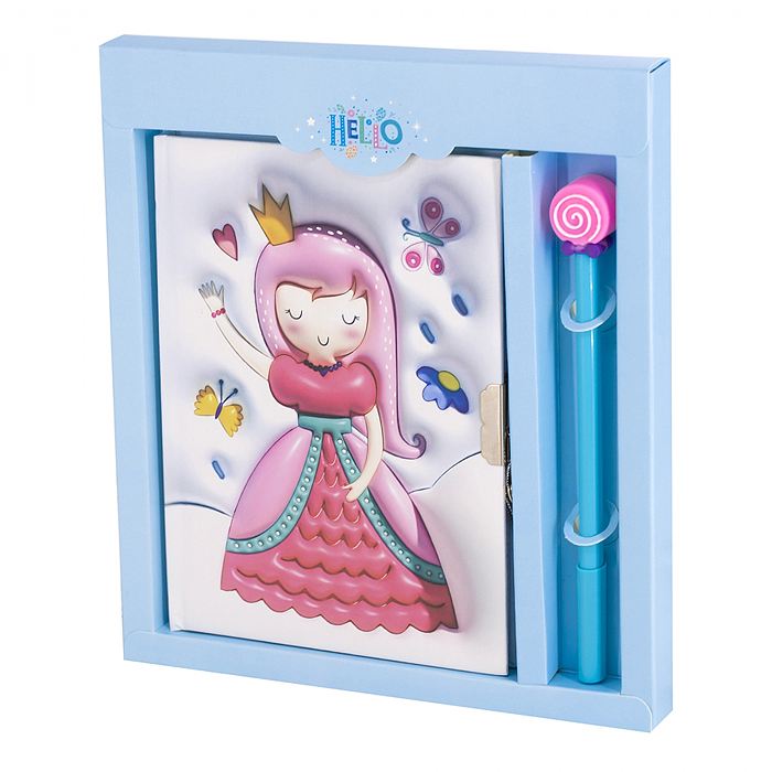 Подарочный блокнот в футляре, 20,5 см * 22,5 см, эффект 3D, ручка, клетка, 50 л., "Принцесса", голуб