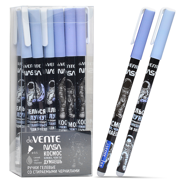 Ручка гелевая стираемая "NASA" d=0,5 мм, 2 дизайна корпуса ассорти, с ластиком, синяя