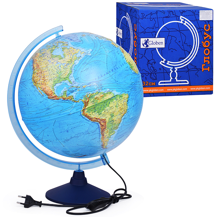 Глобус Земли физико-политический 320мм с подсветкой Рельефный Классик Евро