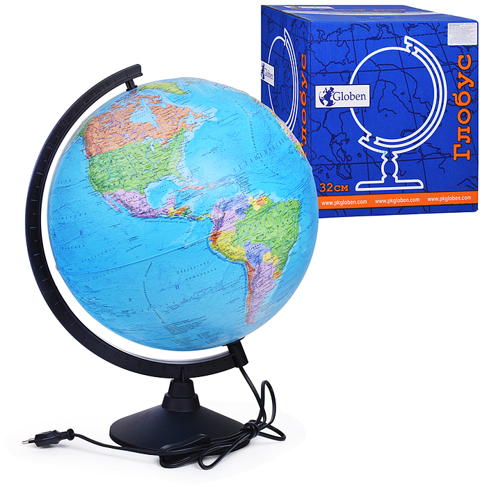 Глобус Земли политический 320 мм с подсветкой Рельефный Классик