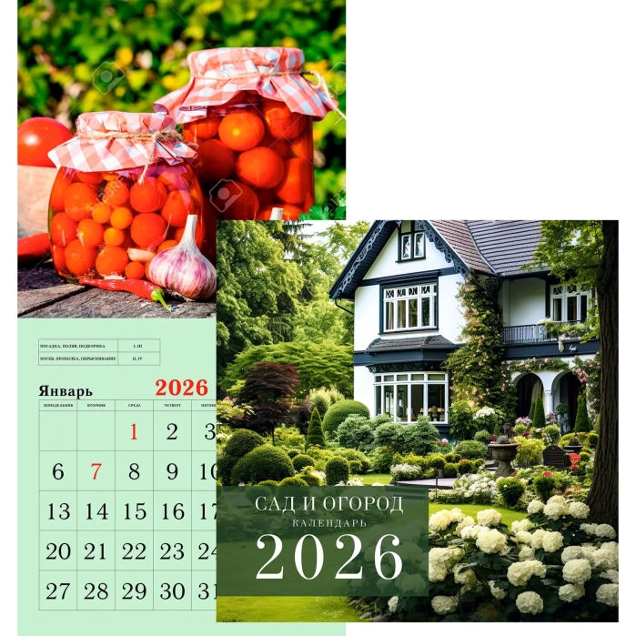 Календарь на 2026 г. "Сад и огород" скрепка 12 л. 300х580 мм. сетка - 1 мес. Уп.крафт бум. 