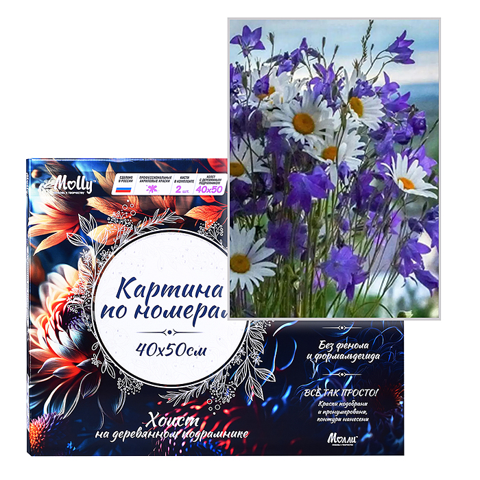 Картина по номерам 40х50 "Полевые цветы" (17 цветов)