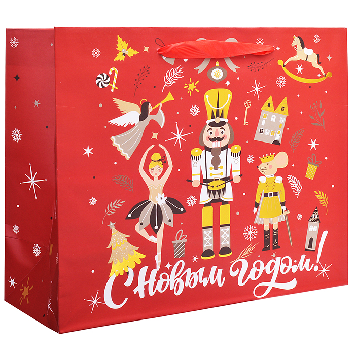 Пакет подарочный новогодний "Winter Wonderland" 26х13х32 см, Золотая сказка, фольга