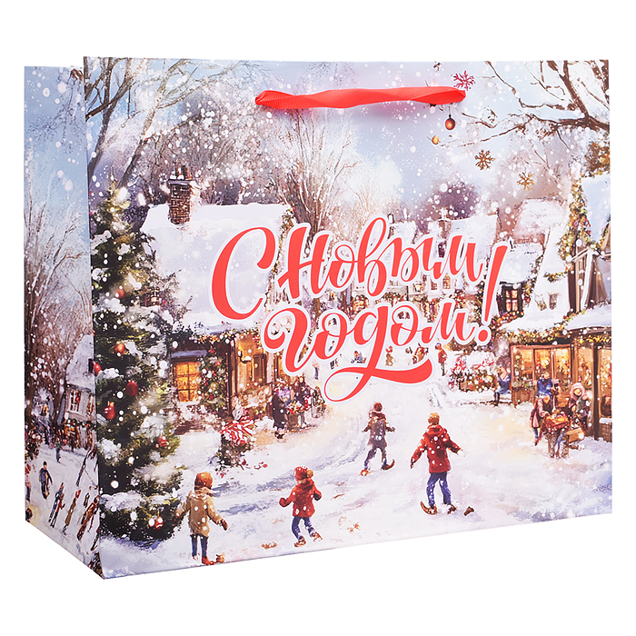 Пакет подарочный новогодний "Winter Wonderland" 26х13х32 см, Золотая сказка, фольга