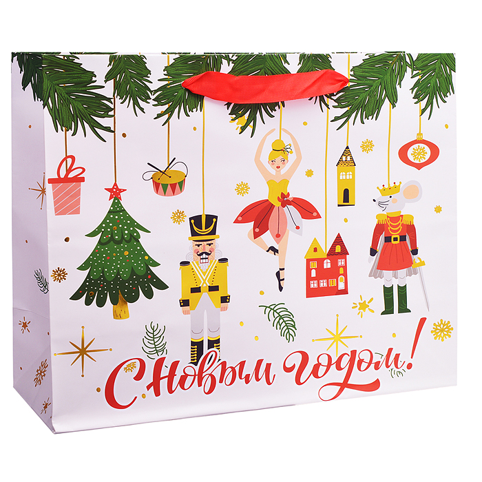 Пакет подарочный новогодний "Winter Wonderland" 26х13х32 см, Золотая сказка, фольга