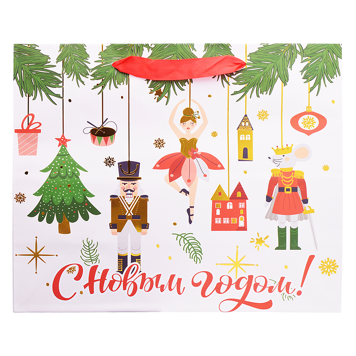 Пакет подарочный новогодний "Winter Wonderland" 26х13х32 см, Золотая сказка, фольга
