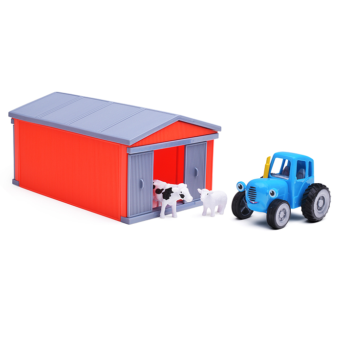 Модель пластик "Синий трактор" Гараж с коровой и овцой 