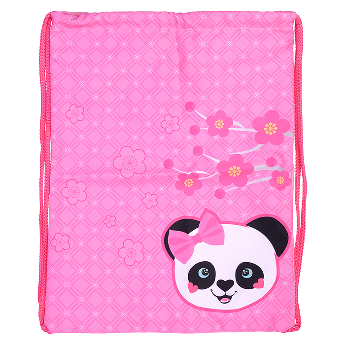 Мешок для обуви "Панда на розовом" 1 отделение, 330х420мм, петля для подвеса, полиэстер, 210 ден