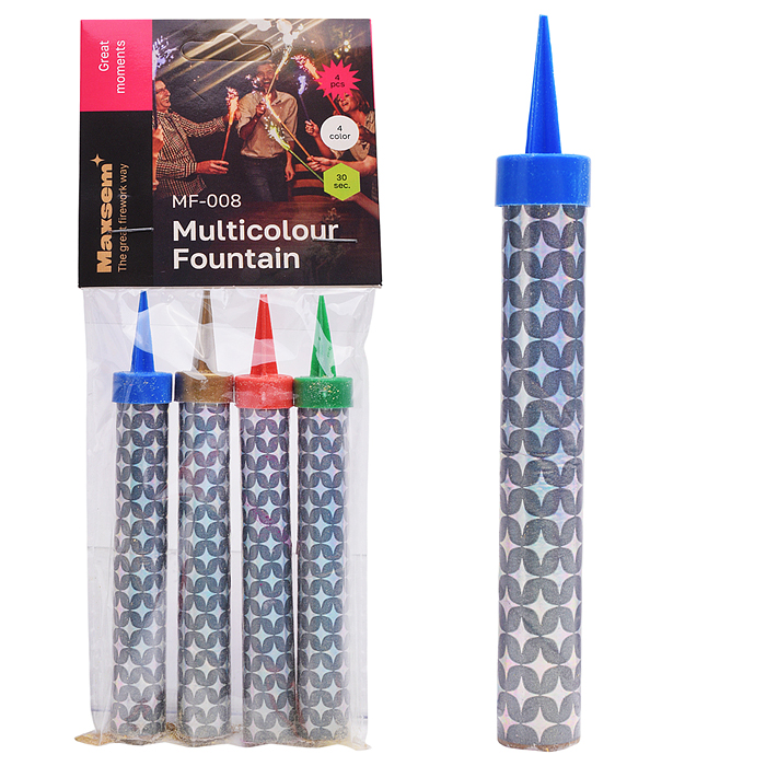 Свеча Фонтан для торта, разноцветный поток искр 10-12,5 см, (30сек.) 4 шт.