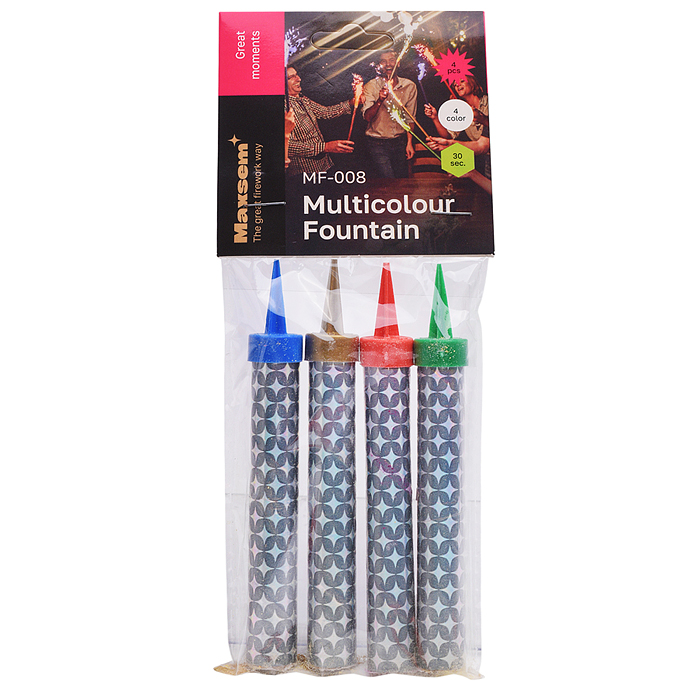 Фото к товару Свеча Фонтан для торта, разноцветный поток искр 10-12,5 см, (30сек.) 4 шт. Свеча Фонтан для торта, разноцветный поток искр 10-12,5 см, (30сек.) 4 шт.