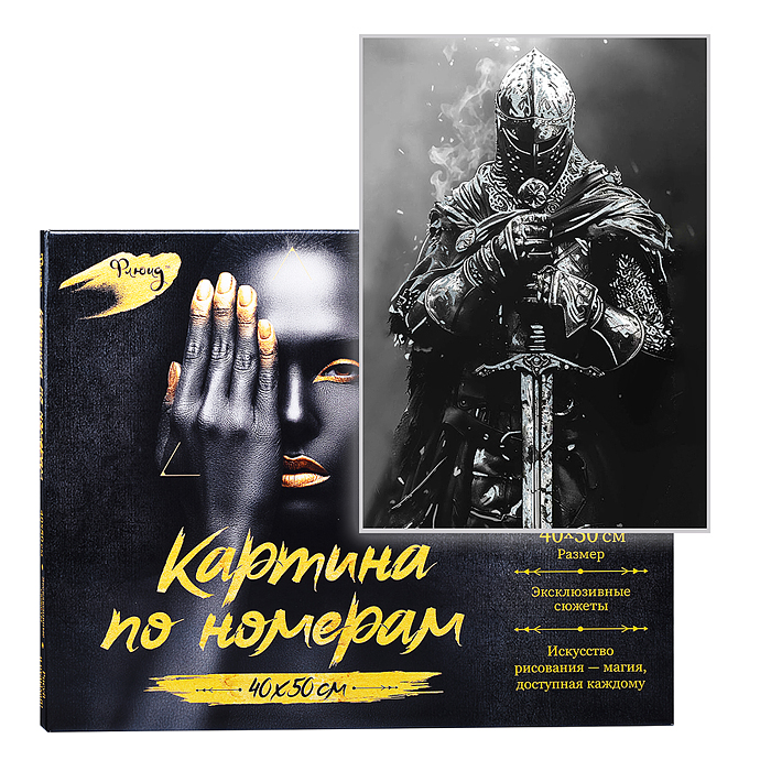 Картина по номерам 40х50 "Рыцарь средневековья" с поталью платина (9 цветов)